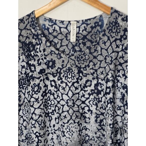 Cubism Floral Hacci Print Top Blue & Grey Long Sleeve Round Neck Tunic Style XL - Picture 6 of 8